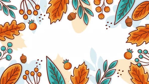 Animated Autumn Leaves And Berries Illustrated Decorative Frame