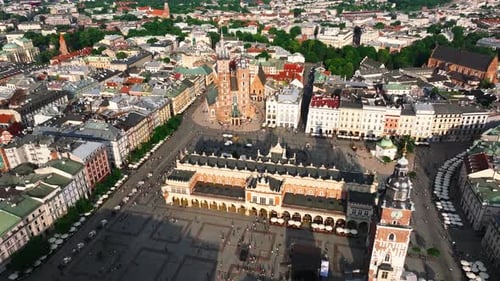 Krakow city old town aerial view