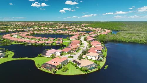 Surrounded By Hurricane Ian Rainfall Flood Waters Homes in Florida Residential Area
