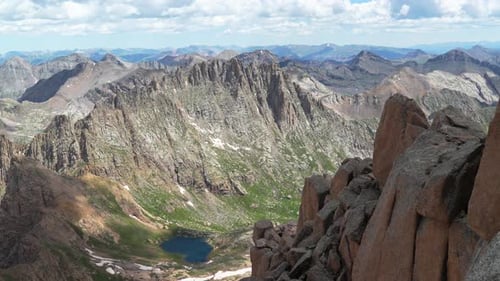 Vue sur Sunlight Spire : sommet du sommet, Windom Peak, Mont Eulos, North Twin Lakes Trail, Colorado, États-Unis