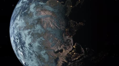 Planet Earth Rotating with Day and Night Cycle and City Lights