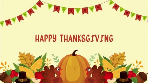 Happy Thanksgiving Flat Design Greeting Animation