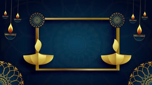Elegant Golden Diwali Festival Frame with Animated Diya Lamps