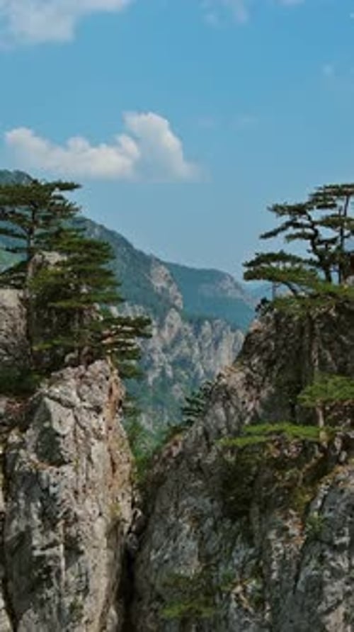 Dramatic Mountain Landscape with Cliffs and Lush Valley
