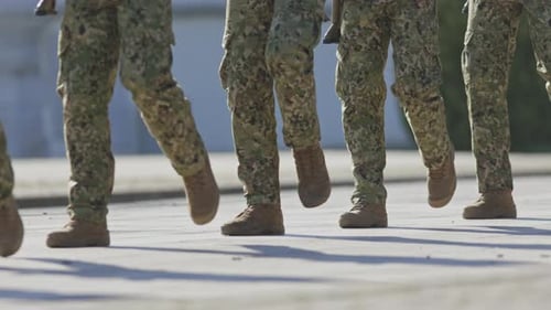 Special Force Military Soldiers March in a Row