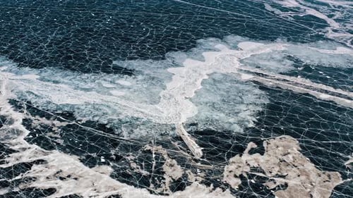 Breathtaking And Aerial View Of Frozen Lake Baikal