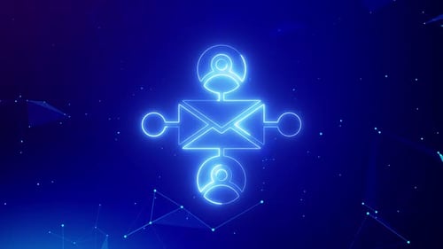 Boucle d'animation d'arrière-plan en plexus avec icône néon par e-mail