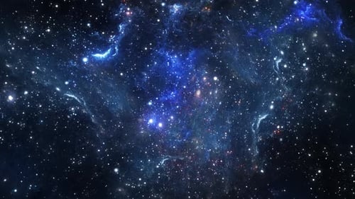 Animated Flight Through Sparkling Stars and Blue Cosmic Nebula