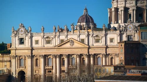 Aerial view of Vatican city from the distance. Saint Peter's Basilica at sunset. Rome, Italy