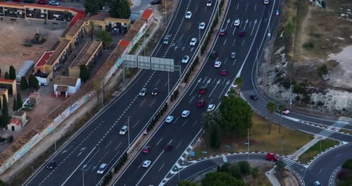 Top Down Aerial of Cars Drive at Cross Road Nobody Cityscape Traffic Highway Transportation