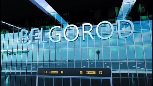 Airlane Landing at Belgorod Arrival in the City with Reflection of Airport and Aircraft