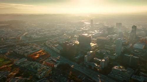 Dazzling sunlight covering the scenery of a modern city of Los Angeles, California, USA.