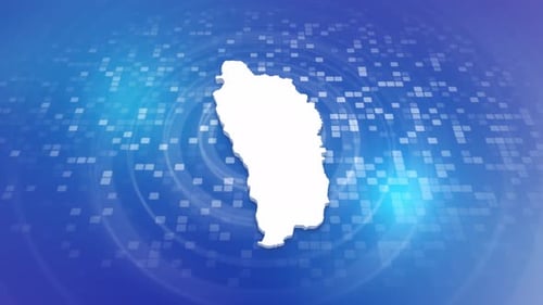 Dominica Map Outline Reveal on Digital Tech Background