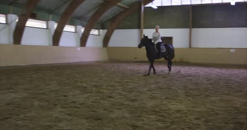 Woman Riding Black Horse Activity