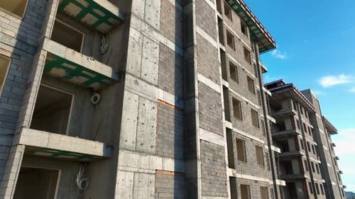 Construction of Houses the Process of Preparing the Facade for Cladding Aerial View