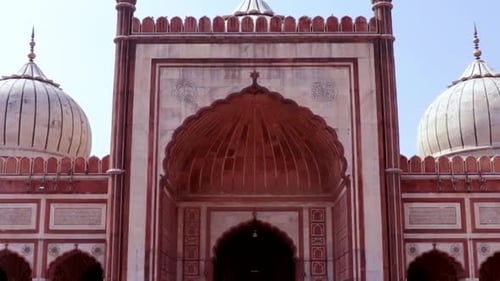 ancient mosque vintage dome view with bright sky at morning from unique perspective video is taken a