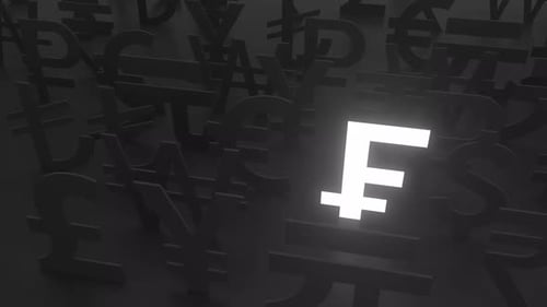 Illuminated Swiss Franc Currency Symbol in Financial Theme