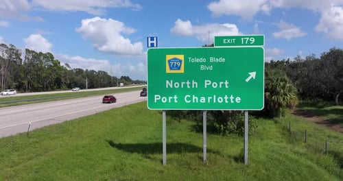 Interstate Freeway Exit Sign in Florida USA I75 Highway Interchange with Direction to North Port and