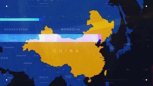 Chinakarte in Schwarz und Blau im Breaking News-Stil