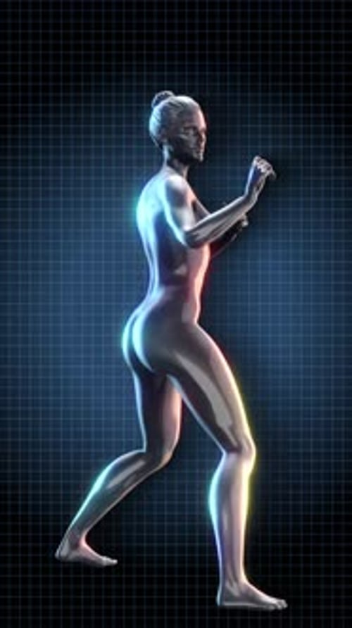3D Female Boxer Training with Futuristic Digital Glow
