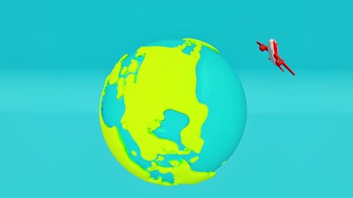 Minimalist 3D Airplane Flying Around World Animation