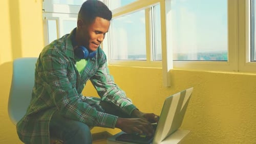 Remote Work Home Office Happy Man Laptop Workplace