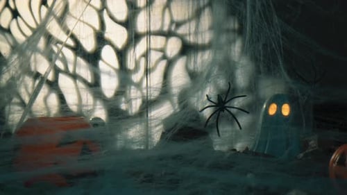 Spooky Halloween Decorations with Spiders and Ghost