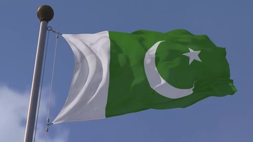 Realistic Pakistan Flag Waving on Blue Sky