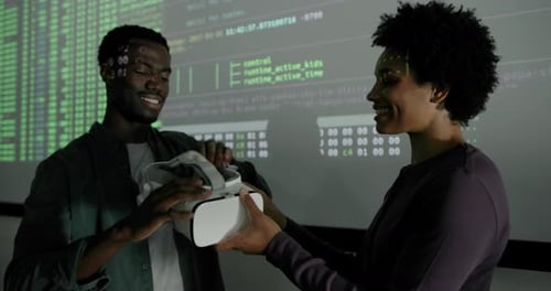 Engineers in Showcasing Virtual Reality Technology using Headset