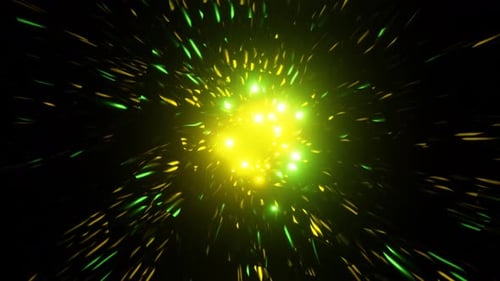 Abstrakte leuchtende Neon-3D-Animation des Fliegens durch einen schimmernden Tunnel.