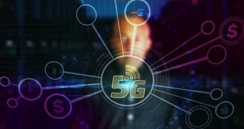 5G mobile network technology symbol digital 3d finger touch