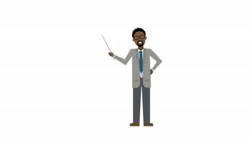 Flat Design Animated Man Presenting and Pointing