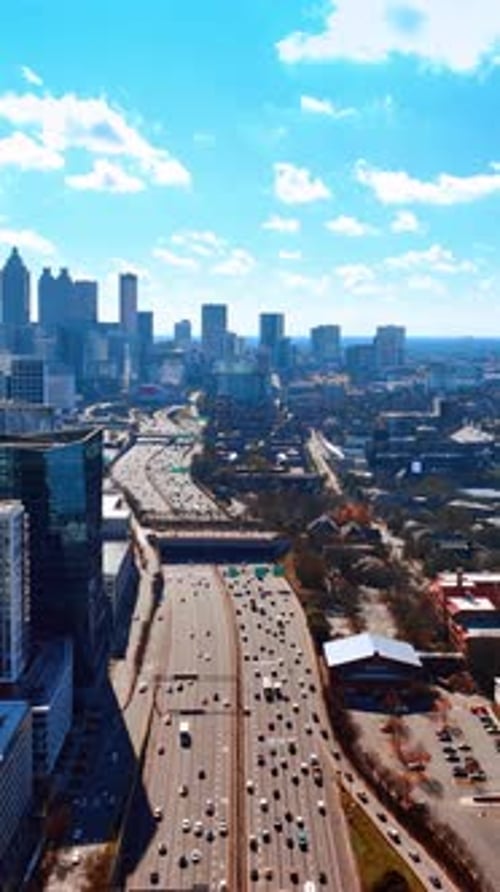 Wide multi-lane road going along Atlanta downtown.