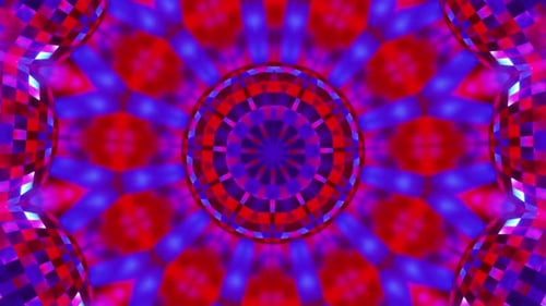 Red and blue circular object with red center. Kaleidoscope VJ loop