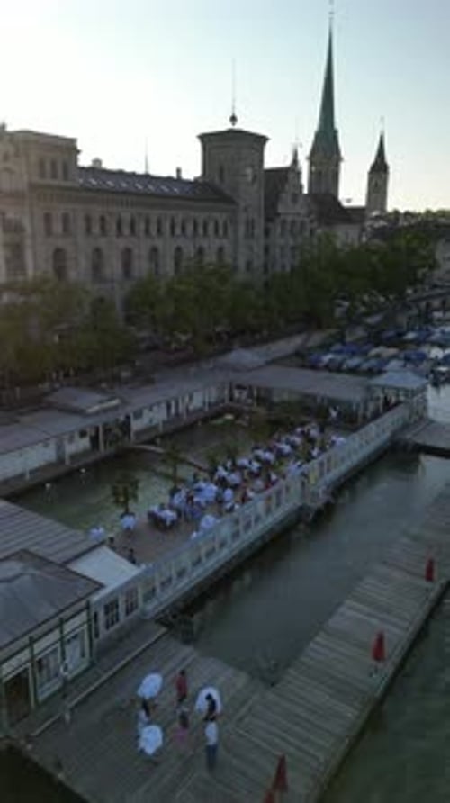 Aerial video of the summer recreation area in Zurich. Switzerland