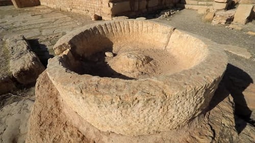 Round-shaped Carved Rock At Archaeological Site of Sbeitla In Tunisia. - close up shot