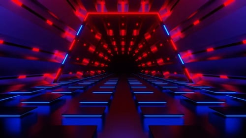 Red And Blue Rhomboid Neon Futuristic Corridor Background Vj Loop In 4K