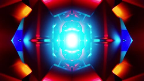 Cyan Core Kaleidoscope Tunnel VJ Loop with Neon Red Teal Reflections and Glow