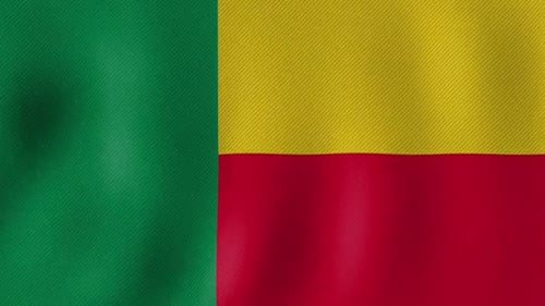 Benin National Flag Waving Loop with Realistic Fabric Texture