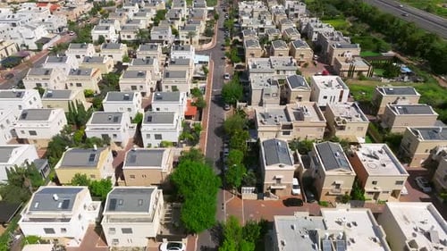 Suburban neighborhood homes with small private yards, Aerial view