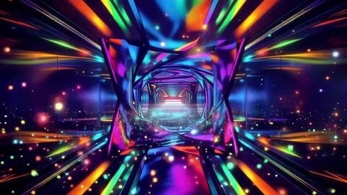 Lebendige futuristische Neontunnelanimation mit glühendem Partic