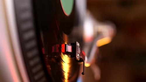 Close Up of Record Player Playing Vinyl