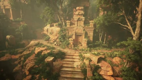 Mayan Temple Amidst Forest