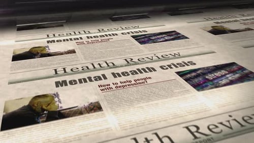Mental Health Crisis Newspaper Printing Animated Loop