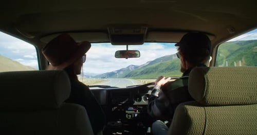 Couple Driving on a Scenic Road Enjoying Road Trip Adventure in Altai Russia