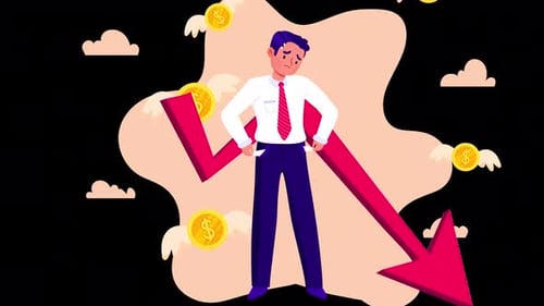 bankrupt man with no money, economic crisis 4k animation with alpha channel