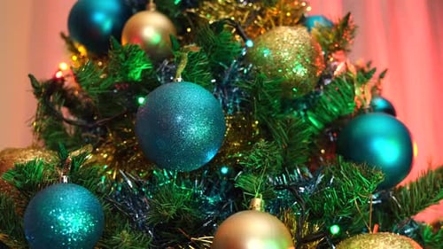 Festive Christmas Tree with Colorful Ornaments and Lights