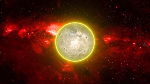 glowing Ceres planet in space with star and galaxy universe cosmos on object and science