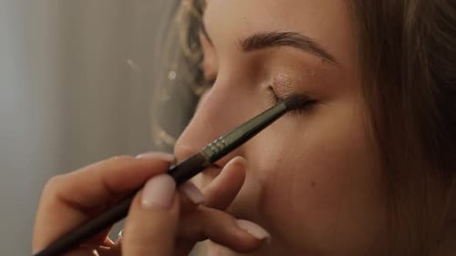 Close-Up of Woman Having Makeup Applied to Eyes