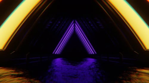 Purple And Yellow Neon Moving Triangular Arch Tunnel Background Vj Loop In 4K